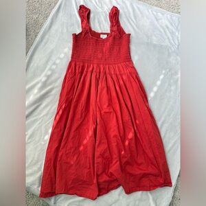 La Ligne Vivian Poppy Red Smocked Midi Dress